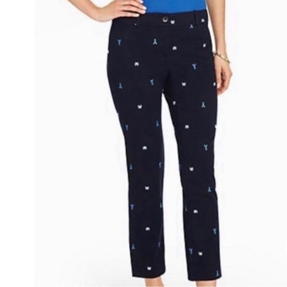 TALBOTS Petite The Perfect Crop Curvy Pants Capri Embroidered Crab Lobster Blue - Picture 8 of 8